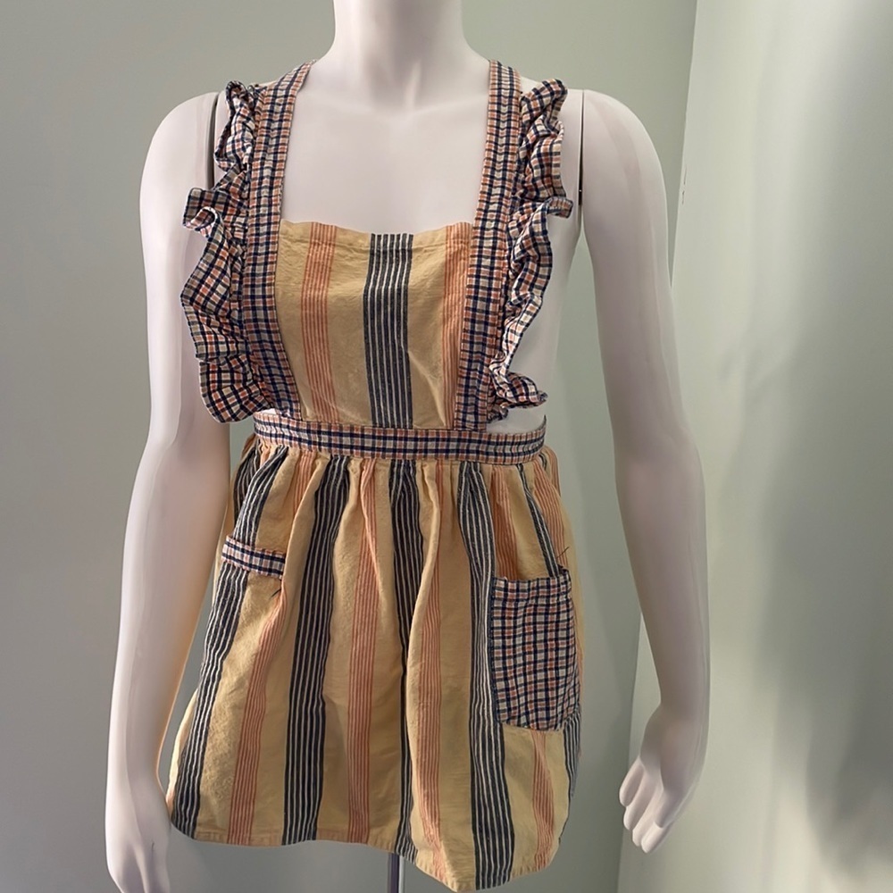 Girls Apron Yellow Plaid and Stripe